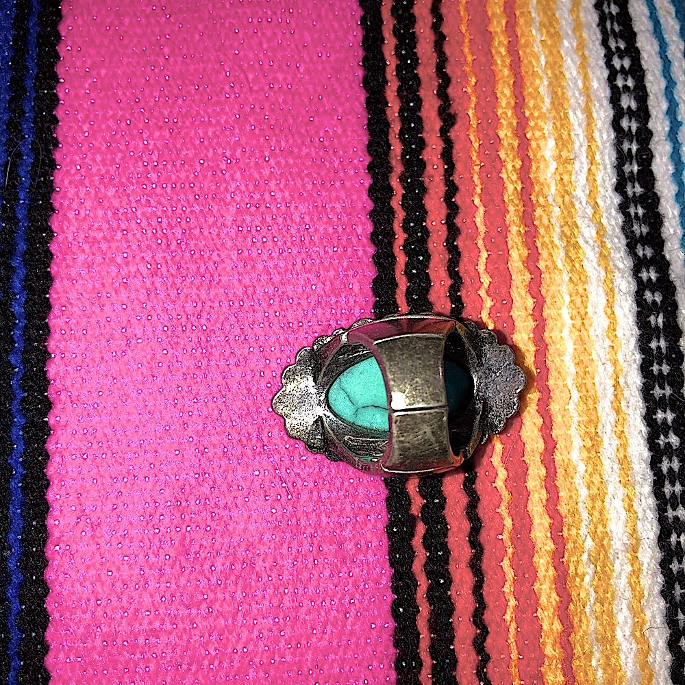 Turquoise Oval Setting Silver Ring Stretch Fit - image 4